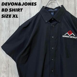 アメリカ古着DEVON&JONES 半袖刺繍ロゴBDワークシャツ　サイズXL 黒(シャツ)