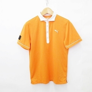 プーマ(PUMA)のプーマ ゴルフ ポロシャツ 半袖 速乾 ボーダー オレンジ 白 ホワイト L(ウエア)