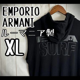 エンポリオアルマーニ(Emporio Armani)の【希少デザイン】　エンポリオアルマーニ　半袖　パーカー　ビッグロゴプリント　XL(パーカー)