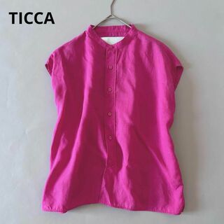 ティッカ(TICCA)のティッカ リネンシャツ フレンチスリーブ ブラウス ピンク バンドカラー(シャツ/ブラウス(半袖/袖なし))