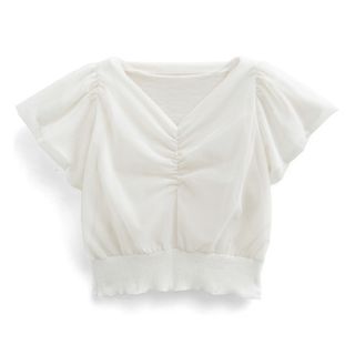 グレイル(GRL)のGRL チュールギャザーニットトップス[tu1106] グレイル　チュール(Tシャツ/カットソー(半袖/袖なし))