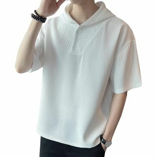 [Anzn] 夏服 パーカー メンズ 半袖 Tシャツ メンズ 無地 薄手 おしゃ(その他)