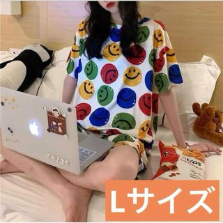 ニコちゃん　スマイル　Lサイズ　ルームウェア　夏用　大きめ　リラックス　Tシャツ(ルームウェア)