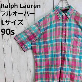 ラルフローレン(Ralph Lauren)の90s ラルフローレン プルオーバーシャツ ハーフボタン 半袖シャツ ボタン 緑(Tシャツ/カットソー(半袖/袖なし))