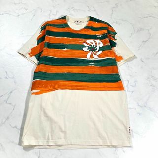 マルニ(Marni)の【極美品】MARNI マルニ　ペイント　ロゴ　ボーダーTシャツ　ロゴタグ(Tシャツ/カットソー(半袖/袖なし))