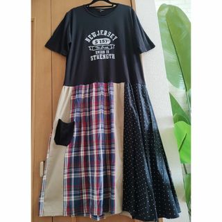 新品Tシャツと古着リメイクワンピース　ゆったりワンピース(ロングワンピース/マキシワンピース)