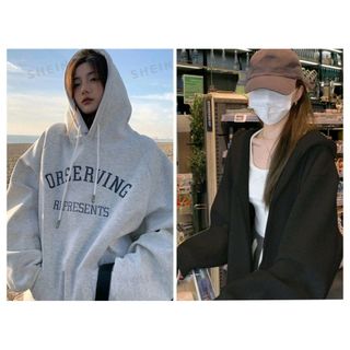 シーイン(SHEIN)のSHEIN シーイン　パーカー　2点セット　まとめ売り　グレー　ブラック(パーカー)