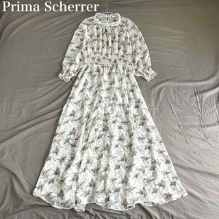 プリマシェレル(Prima Scherrer)のプリマシェレル 美品 花柄 シアー レース シャーリング ロングワンピース(ロングワンピース/マキシワンピース)