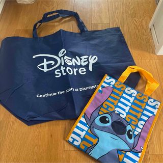 ディズニー(Disney)のディズニー　ミッキー　スティッチ　エコバッグ　トートバッグ２枚セット大きめ　青色(トートバッグ)