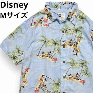 Disney - ミッキーマウス アロハシャツ ウッドボタン 半袖シャツ ボタンシャツ ポケット付