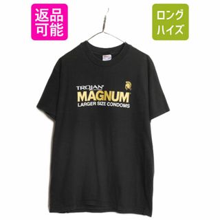 90s 00s TROJAN コンドーム 企業 ロゴ プリント Tシャツ メンズ L 90年代 00年代 オールド ブラック ヘビーウェイト トロ—ジャン ヘインズ(Tシャツ/カットソー(半袖/袖なし))