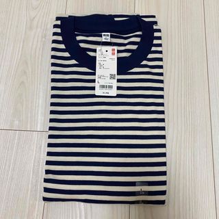 ユニクロ(UNIQLO)の【新品】ユニクロ　ウォッシュコットンボーダークルーネックTシャツ（長袖）　L(Tシャツ/カットソー(七分/長袖))