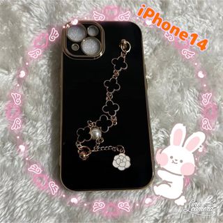 iPhone14 iPhoneケース 可愛い お花 ブラック(iPhoneケース)