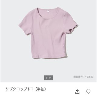 ユニクロ(UNIQLO)の美品　UNIQLO  リブクロップドT  ピンク(Tシャツ(半袖/袖なし))