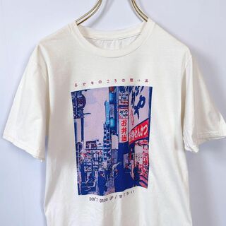 半袖Ｔシャツ　サイズＳ　プリントロゴ　日本の街並み　白ホワイト　メンズ　古着(Tシャツ/カットソー(半袖/袖なし))