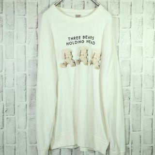 【おしゃれコーデ】スウェット トレーナー こなれ感◎ 可愛いクマ ホワイト XL(Tシャツ/カットソー(七分/長袖))