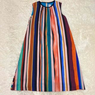 ポールスミス(Paul Smith)のほぼ未使用　ポールスミス　現行　マルチカラー　マルチストライプ　ノースリーブ(ひざ丈ワンピース)