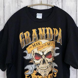 半袖Ｔシャツ　コットンシャツ　黒ブラック　サイズＬ　骸骨スカル髑髏　メンズ古着(Tシャツ/カットソー(半袖/袖なし))