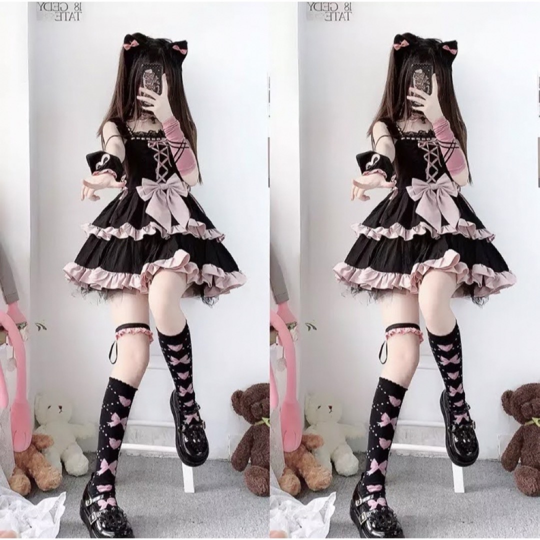 ピンク✖️黒 アイドル衣装風ワンピース コスプレ ドレス ピンク✖️黒 アイドル衣装風ワンピース コスプレ ドレス
