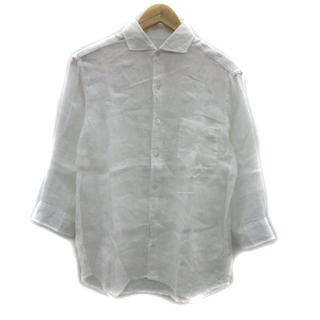 タケオキクチ(TAKEO KIKUCHI)のタケオキクチ カジュアルシャツ 七分袖 無地 麻 リネン 白 ホワイト /YS7(シャツ)