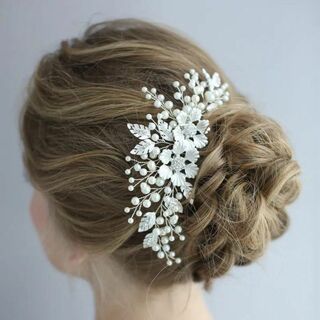 シルバーヘッドドレス ブライダル 結婚式 ヘアアクセサリー 髪飾り 花柄 和装(ブローチ/コサージュ)