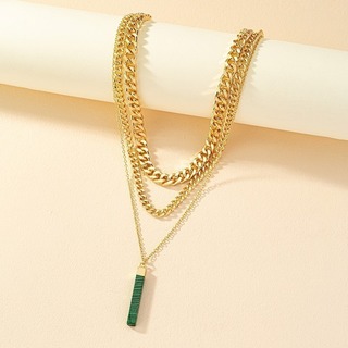 新品　ロング　ネックレス　チェーン　ゴールド　レディース　宝石　緑　重ね付け(ネックレス)