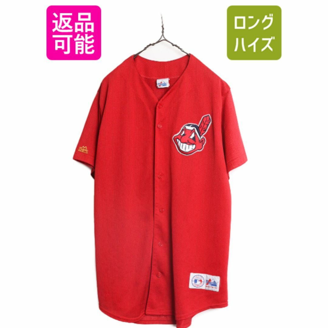話題の人気 USA製 MLB オフィシャル Majestic インディアンズ ベースボール ユニフォームシャツ