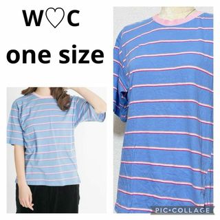 ダブルシー(wc)のW♡C ボーダー柄 半袖Tシャツ 半袖シャツ 太ボーダー ダブルシー ブルー 青(Tシャツ(半袖/袖なし))