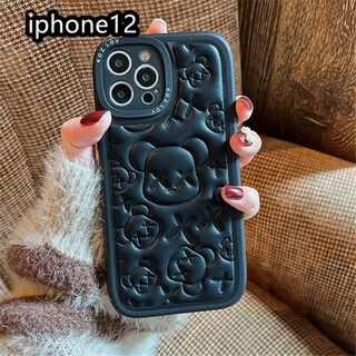 iphone12ケース 熊　TPU　カーバー　ブラック1(iPhoneケース)