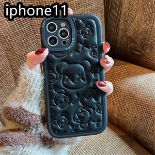 iphone11ケース 熊　TPU　カーバー　ブラック2(iPhoneケース)