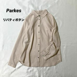 【美品】parkes パークス★30ビエラエアワッシャー 丸襟リバティ釦シャツ(シャツ/ブラウス(長袖/七分))