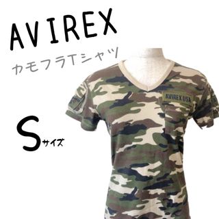 アヴィレックス(AVIREX)の美品　AVIREX　アビレックス　Tシャツ　カモフラ　Ｖネック　半袖　レディース(Tシャツ(半袖/袖なし))