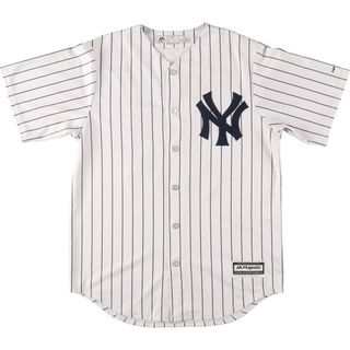 古着 Majestic MLB NEW YORK YANKEES ニューヨークヤンキース メッシュ ナンバリング ゲームシャツ ベースボールシャツ メンズM /eaa454333(シャツ)