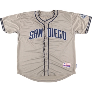 古着 Majestic MLB SAN DIEGO PADRES サンディエゴパドレス メッシュ ナンバリング ゲームシャツ ベースボールシャツ メンズXXL /eaa454339(シャツ)