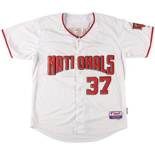 古着 Majestic MLB WASHINGTON NATIONALS ワシントンナショナルズ メッシュ レプリカ ゲームシャツ ベースボールシャツ メンズXL /eaa454346(シャツ)