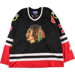 古着 スターター Starter NHL CHICAGO BLACKHAWKS シカゴブラックホークス メッシュ レプリカ ゲームシャツ ホッケーシャツ メンズXL /eaa454332(Tシャツ/カットソー(半袖/袖なし))