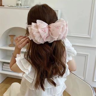 春夏 花柄 ヘアアクセサリー バレッタ  シフォン タイダイ柄 オレンジ 大きめ(バレッタ/ヘアクリップ)