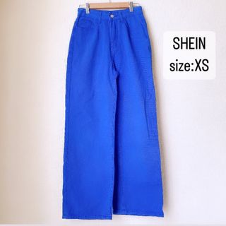 シーイン(SHEIN)のSHEIN   ストレートパンツ　デニム　カラーパンツ　ブルー　青　ワイド(デニム/ジーンズ)