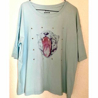 ズッカ(ZUCCa)のズッカ　スタッズ付きTシャツ　ネコプリント　ビッグシルエット　M(Tシャツ(半袖/袖なし))