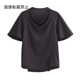 ☂️6月新作🐌14508◆black ブラック ドレープ 半袖 Tシャツ(Tシャツ(半袖/袖なし))