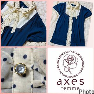 アクシーズファム(axes femme)のアクシーズファム★美品★リボン取り外し可★重ね着デザイン★プルオーバー(シャツ/ブラウス(半袖/袖なし))