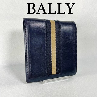 バリー(Bally)の【美品】BALLY バリー　二つ折り財布　ストライプ　本革　レザー　黒(折り財布)