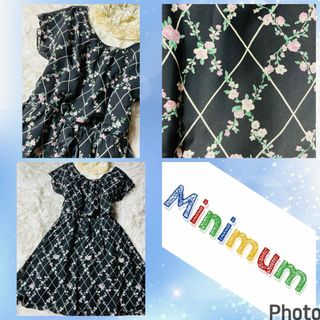 MINIMUM - ミニマムミニマム★新品未使用★お花格子デザイン★肩レース★サラサラワンピース