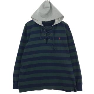 ラルフローレン(Ralph Lauren)の古着 ラルフローレン Ralph Lauren POLO by Ralph Lauren ボーダー柄 フード付き プルオーバー ロングTシャツ ロンT メンズL  /eaa448083(Tシャツ/カットソー(半袖/袖なし))