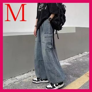 カーゴパンツ ワイド デニム レディース バルーンパンツ オルチャン 限定 M (ワークパンツ/カーゴパンツ)