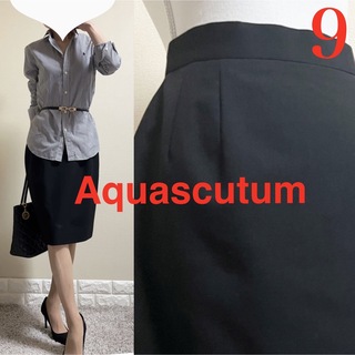 アクアスキュータム(AQUA SCUTUM)のAquascutum アクアスキュータム　美脚　スカート　9 M 黒(ひざ丈スカート)
