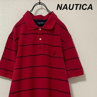 ノーティカ(NAUTICA)のNAUTICA/ノーティカ ポロシャツ 赤 ボーダー ワンポイント 刺繍ロゴ(ポロシャツ)