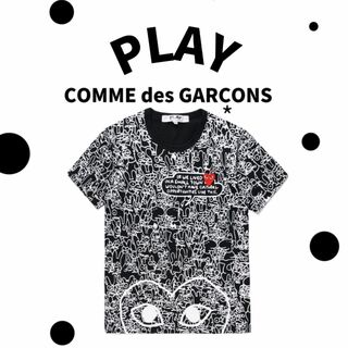 コムデギャルソン(COMME des GARCONS)のコムデギャルソン プレイ 総柄 Tシャツ ブラック MP(Tシャツ(半袖/袖なし))