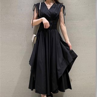 スナイデル(SNIDEL)のSNIDEL✩.*˚極美品✩.*˚カシュクールシャツワンピース 1サイズ BLK(ロングワンピース/マキシワンピース)