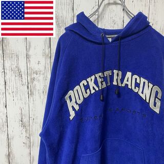 ROCKET RACING フリースパーカー オーバーサイズ 刺繍 青 メンズ(パーカー)